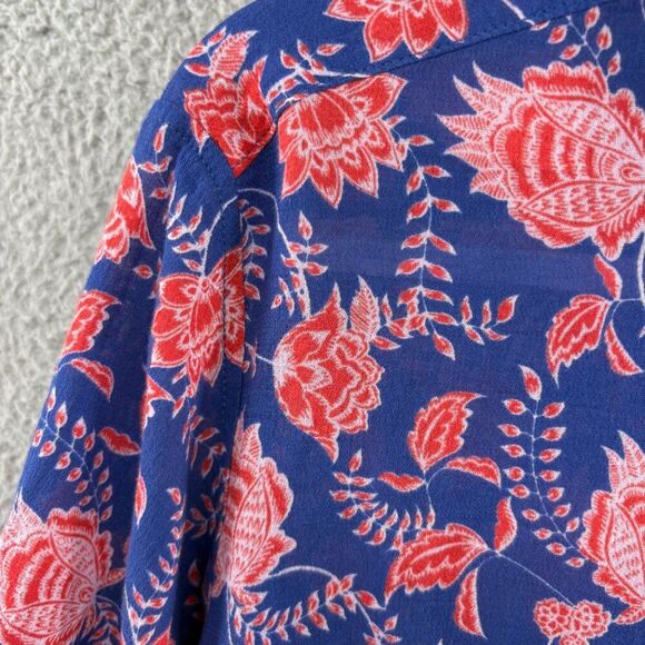 Xirena Blue Red Floral Print Button Down Shirt XS Lightweight Boho Blouse - Picture 3 of 6